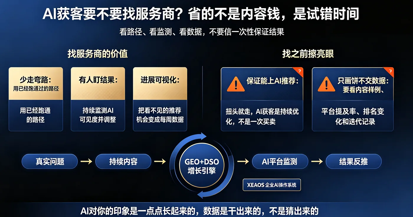 AI 获客要不要找服务商?省的不是内容钱,是试错时间—找服务商的价值 + 找之前要擦亮眼